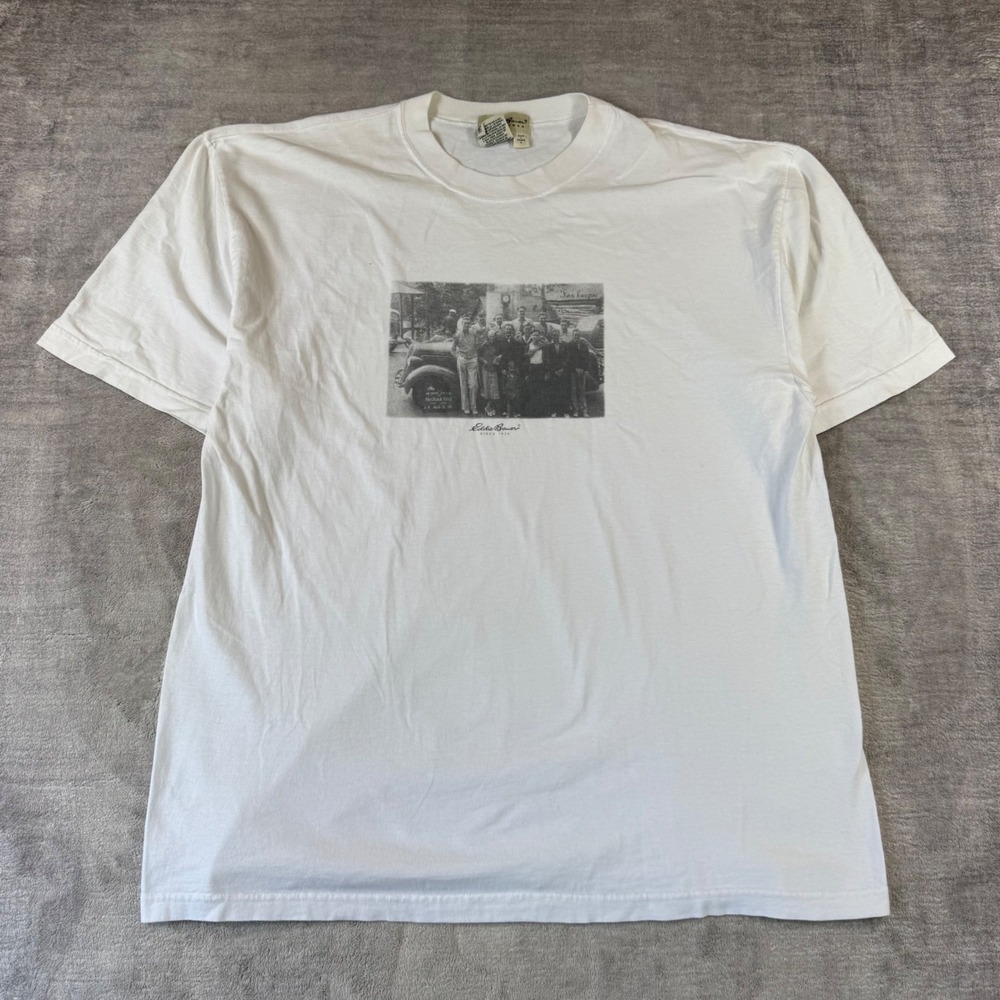 Eddie Bauer Shirt Mens Large White Vintage 90s Retro Photo Print Outdoors